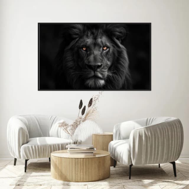 Quadro Decorativo Leão Em Preto