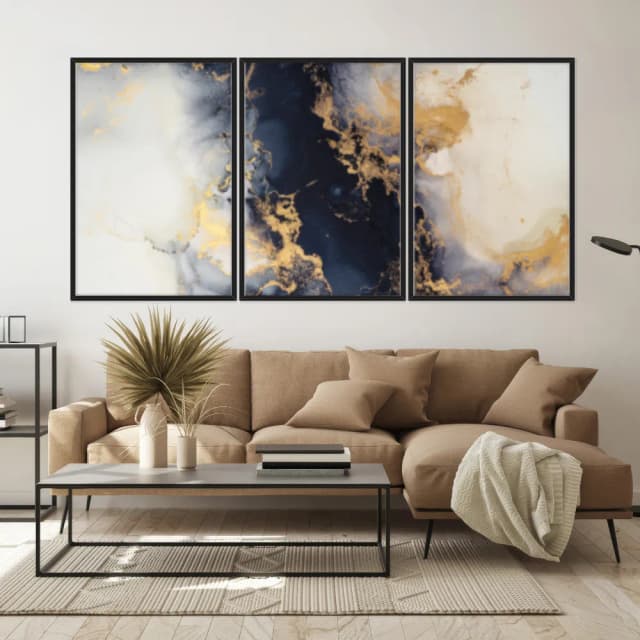 Kit Quadros Decorativos Mármore Azul