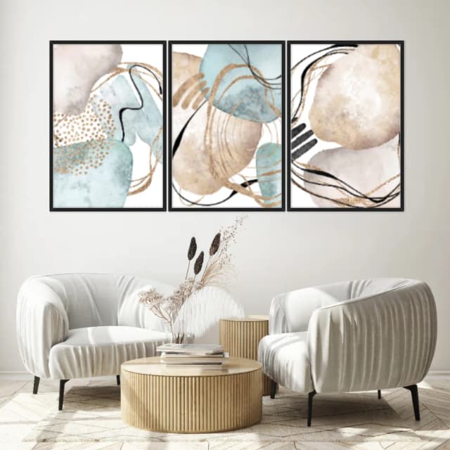 Kit Quadros Decorativos Abstrato Dourado