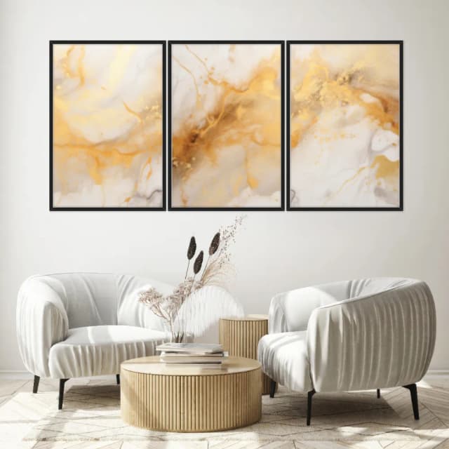 Kit Quadros Decorativos Mármore Dourado