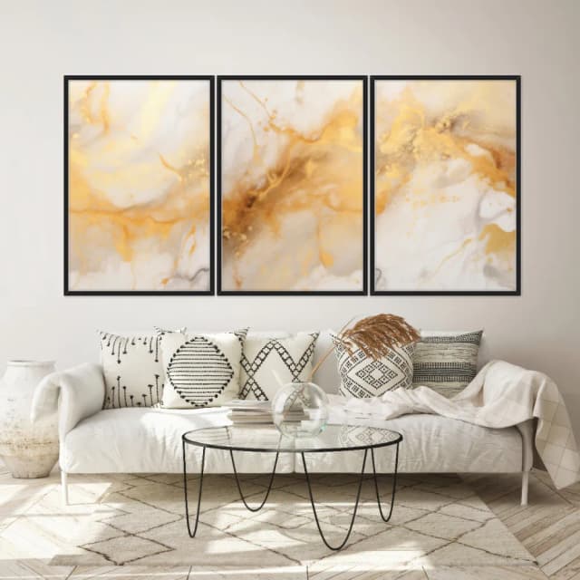 Kit Quadros Decorativos Mármore Dourado