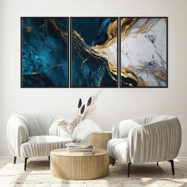 Kit Quadros Decorativos Mármore Azul