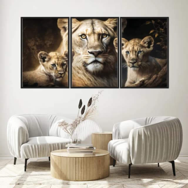Kit Quadros Decorativos Família Leão