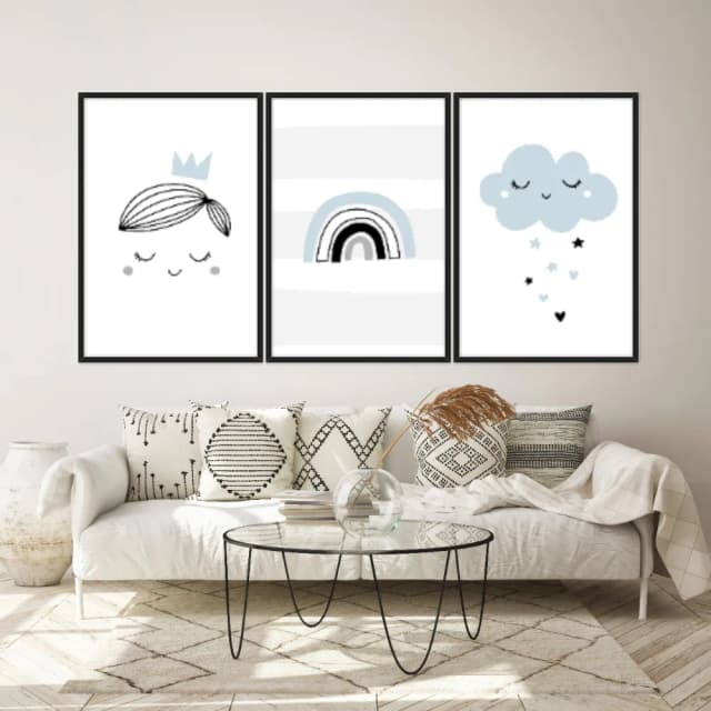 Kit Quadros Decorativos Nuvem E Arco Íris