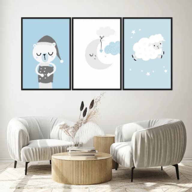 Kit Quadros Decorativos Urso E Ovelha