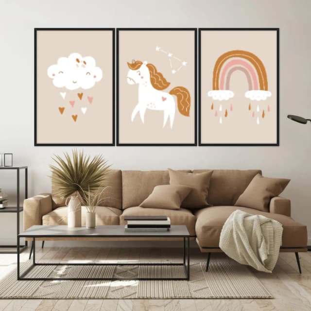 Kit Quadros Decorativos Unicórnio E Arco Íris