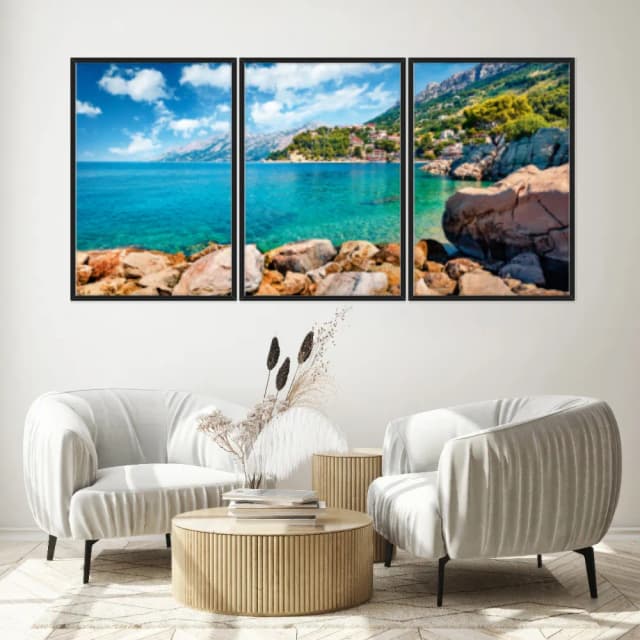 Kit Quadros Decorativos Mar Verde Com Montanhas