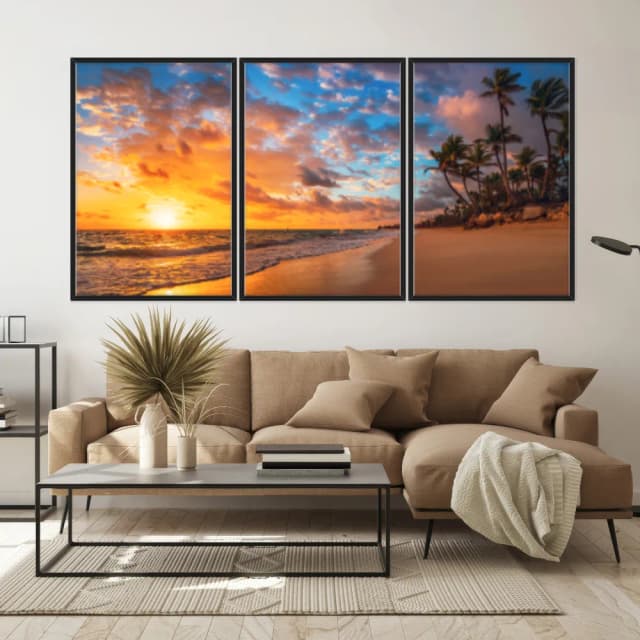 Kit Quadros Decorativos Coqueiro Pôr Do Sol