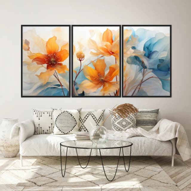 Kit Quadros Decorativos Flor Laranja