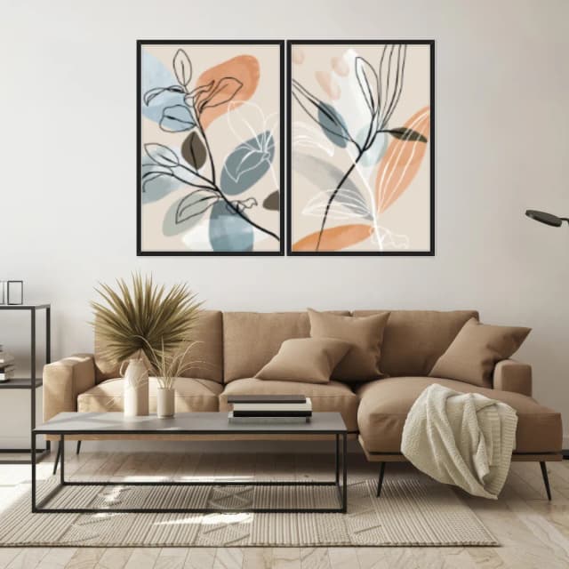 Kit Quadros Decorativos Planta Abstrata