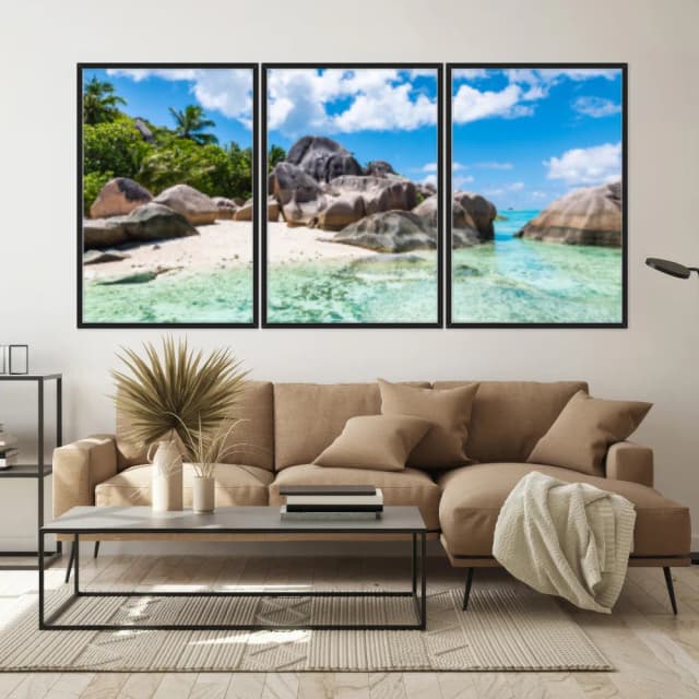 Kit Quadros Decorativos Mar Com Pedras E Coqueiros