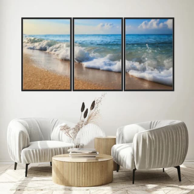 Kit Quadros Decorativos Ondas Na Beira Do Mar