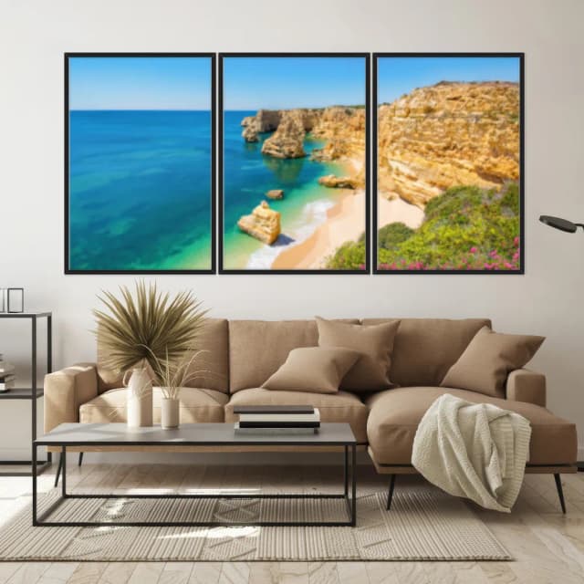 Kit Quadros Decorativos Mar Verde Com Montanhas