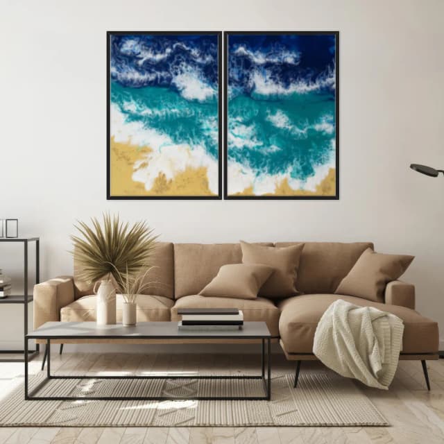 Kit Quadros Decorativos Pintura De Mar Com Areia