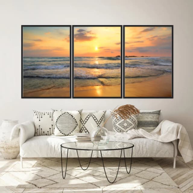 Kit Quadros Decorativos Praia Com Pôr Do Sol