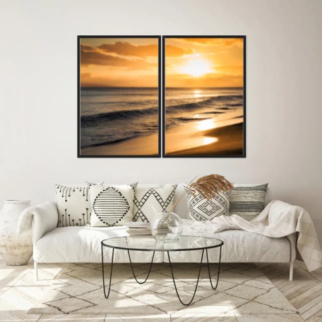 Kit Quadros Decorativos Praia Com Pôr Do Sol