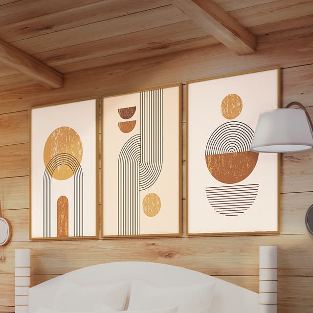 Kit Quadros Decorativos Abstrato Geométrico Linhas Formas